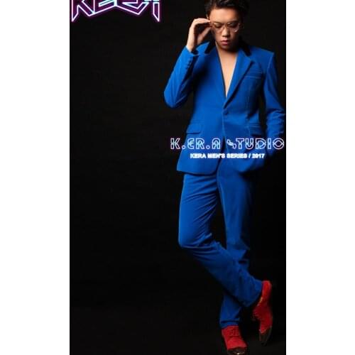 Hot 2021 New Mens Clothing Fashion Slim Dj Blazer Blue Suede Suit Formal Dres Men Hairstylist Plus Size Singer Costumes