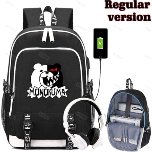 Hot Cartoon Anime Danganronpa monokuma Backpack Women Men Teenager USB School Bag Women USB Travel Rucksack Large Mochila Escola