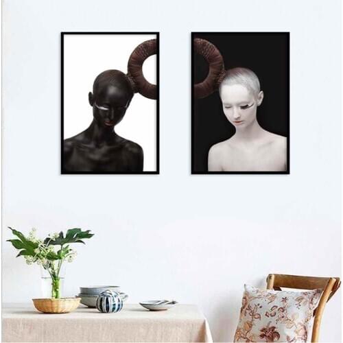 HAOCHU Twins Sister Painting Poster For Living Room Home Decor Painting Print Poster Simple Nordic Wall Picture Canvas Painting