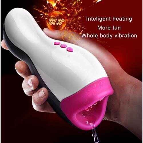 Man Sex Sucking Aircraft Cup Smart Inteligent Heating Vibrating Masturbator Male Penis Enlarger Lasting Erection Exerciser O2