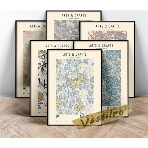 William Morris Famous Classic Poster, Flower Leaf Fabric Textured Background Canvas Painting, Vintage Morris Flora Wall Decor