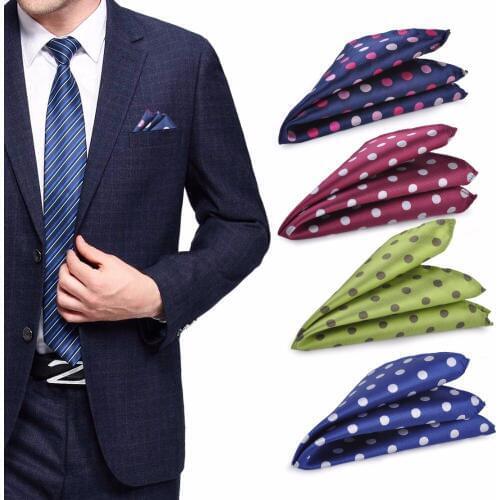CiciTree 4PCS/SET Big Polka Dots Mens Polyester Handkerchief Men Dark system Banquet Pocket Square for Party Wedding Hanky gif