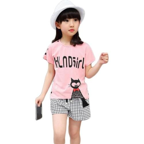 3 4 5 6 7 8 9 10 10 11 12 13 14 Years Children Clothing Set 2020 Summer Casual Cotton Girls Clothes T-shirt Shorts Kids Suits