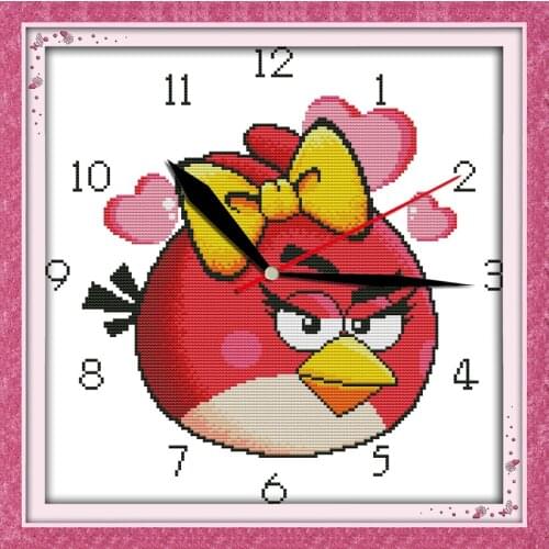 Red bird cross stitch kit 14ct 11ct count print canvas wall clock stitching embroidery DIY handmade needlework
