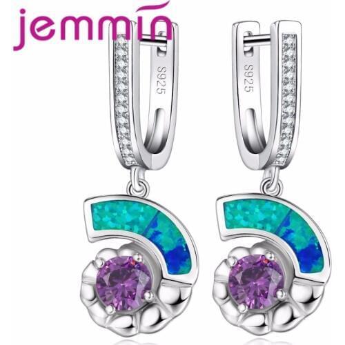 Creative Conch Drop Earrings Purple CZ Pave Blue Fire Opal Earrings Bridal Jewelry 925 Silver Beautiful Fashion For Women