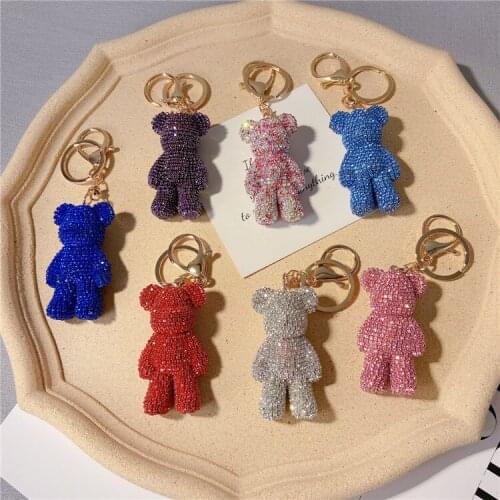 Creative diamond inlaid bear key chain cartoon doll cute net red car key chain claw diamond bag Pendant keychain accessories