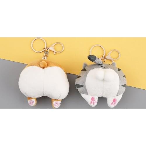 Creative Cartoon Corgi Dog Spoof Ass Schoolbag Pendant Keychain Cute Ugly Doll Plush Cat Toys Doll Charm Couples Car Keyring