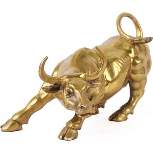Brass Bull Wall Street Cattle Sculpture Charging Stock Market Touro Wall Street Statue Mascot Crafts Ornament Home Office Gift