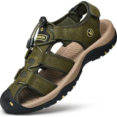 Summer Men Sandals Genuine Leather Men Casual Shoes Outdoor Men Leather Sandals for Men Beach Shoes Roman Shoes Plus Size 38-48