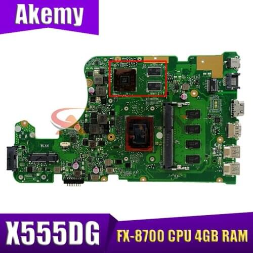 Akemy For Asus X555YI X555D A555D X555Y X555DG notebook mainboard with FX-8700 CPU 4GB RAM X555DG laptop motherboard tested OK