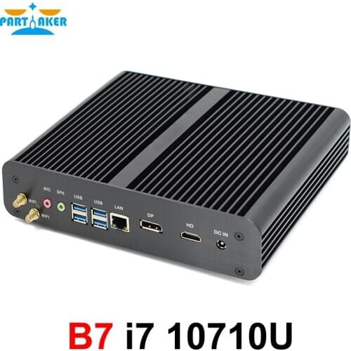 Partaker B7 10Th Gen Fanless Mini PC Intel Core i7 10710U Gaming Computer M.2 NVMe+Msata+2.5'SATA HTPC Nettop HDMI DP PC WiFi