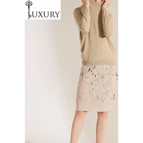 Fashion New Top Quality 2020 Autumn Winter Skirt Suit Woman Knitted Sweater Jumper+Cutout Flower Knee-Length Pencil Set Work
