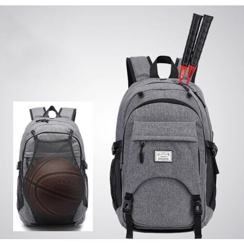 Men Sports Fitness Bag USB Rechargeable Backpack Large Student Sports Basketball Backpack Outdoor Travel Laptop Bag