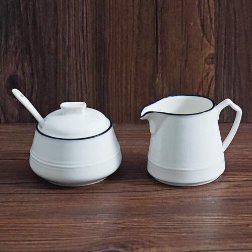 Ceramic White Creamer and Sugar Set with Lid Spoon 4 Piece