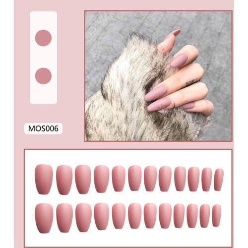24pcs/set Faux Nails Accessories for Women Matte Pink False Nail with Glue Solid Color Square Full Cover Press on Nails