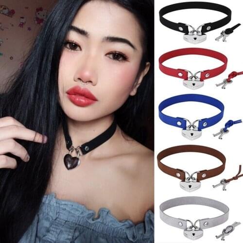Metal Lock Heart Choker Collar For Girls Women Black Cosplay Necklace Couple Gift Neck Goth Jewelry Fashion Gothic Accessiores