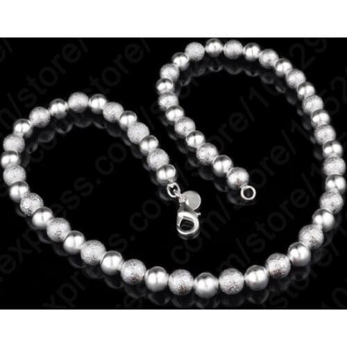 Classic 925 Sterling Silver Silver Bead Collar Necklaces Handmade Jewelry Women Gifts Free Shipping
