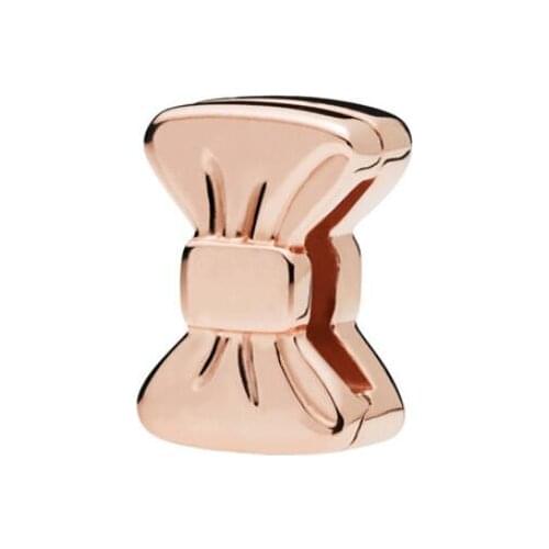 Genuine 925 Sterling Silver Charm Rose Gold Reflexions Bow Clip Stopper Lock Beads Fit Pan Bracelet & Bangle Diy Jewelry
