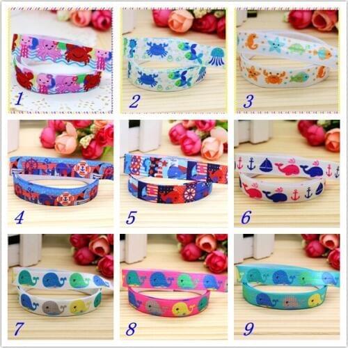 5/8'' Free shipping Fold Elastic FOE navy sea animals whale printed headband headwear hairband diy decoration wholesale OEM D70