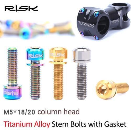RISK 6pcs M5x18 / M5*20 mm Titanium Bicycle Stem Screws Bolt Bike MTB Steering Stem Handlebar Titanium Screw with Washers Gasket