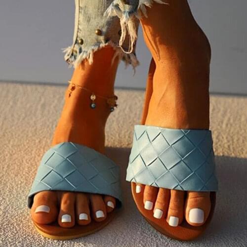 Women Weave Slippers 2021 Summer Woman New Flats Casual Fashion Shoes Female Beach Slides Ladies Open Toe Footwear Big Size