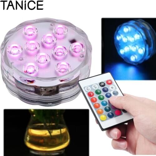 TANiCE 4Pcs Remote Control RGB Submersible Lights 10 SMD5050 LEDs for Underwater Pond Submersible Shisha led light Multi Colour