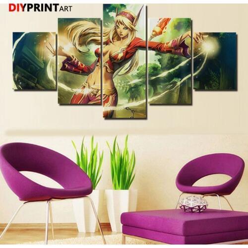 Wow Magic Elf 5 Panel Game Poster Canvas Paintings Wall Decor Modular Picture for Living Room Home Decoration