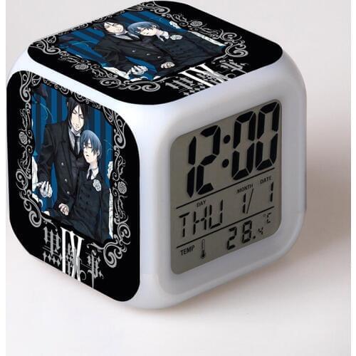 Japan Manga Black Butler Home Decoration LED Alarm Clock Colorful Changing Touch Light Amine Figurine Toys for Children