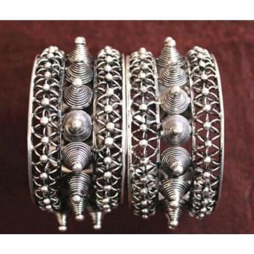 Jewelry Pearl Bracelet 2PC National characteristics Handmade Miao Silver Bracelet style Fine jewe Noble Free Shipping