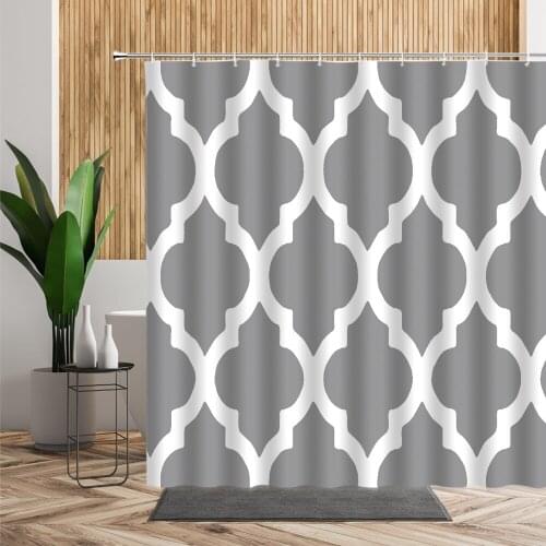 Geometric Pattern Bath Shower Curtain Solid Color Bathroom Curtains Waterproof Polyester Fabric With Hooks Multi-Size Home Decor