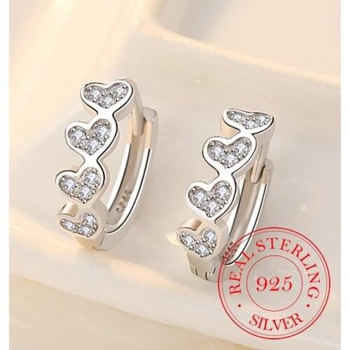 925 Sterling Silver Crystal Heart Charm Stud Earrings For Women Girl Elegant Party Jewelry Prevent Allergy Wedding Gift