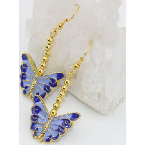 Bohemia style fashion 22*18mm gold-color butterfly cloisonne long drop earrings for women elegant dangle earring jewelry B2597