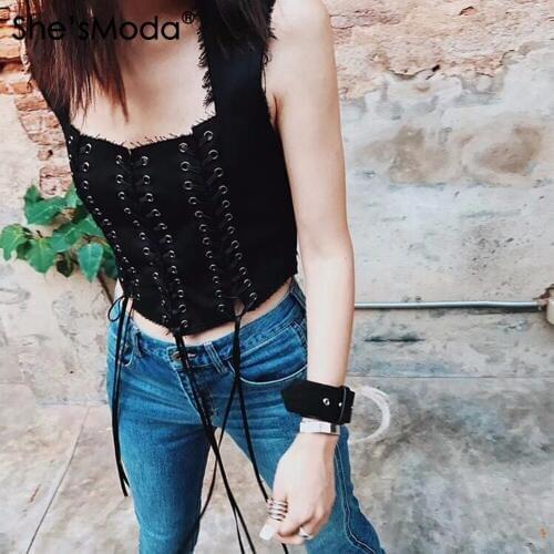 ShesModa Gypsy Harajuku Dark Cropped Top Boho Tassels Womens Camis Tank Vest