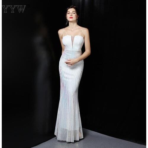Sexy Black Gold White Glitter Shinny Long Dress Women Sleeveless Elegant Party Dinner Evening Maxi Bodycon Mermaid Dresses