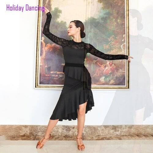 Women Latin Dance Dress Long Sleeve Dancing Practise Cloth Samba Tango Chacha Dancing Performamnce T046