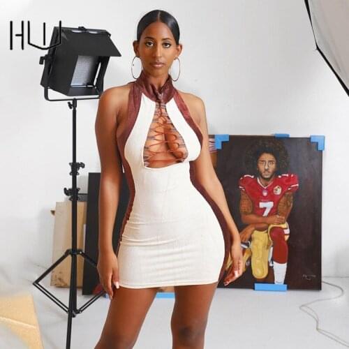 Wholesale Items for Business Retail Summer Womens Dress 2021 Striped Sleeveless Sexy Hollow Lace-up Mini Dresses Patchwork