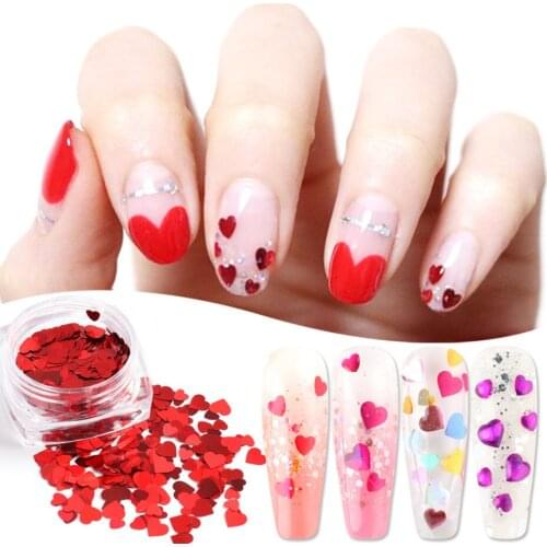 1 Box Holographic Sweet Love Heart Shape Nail Glitter Flakes Shining Sequin For Nail Art Manicure 3D DIY Nail Art Decorations