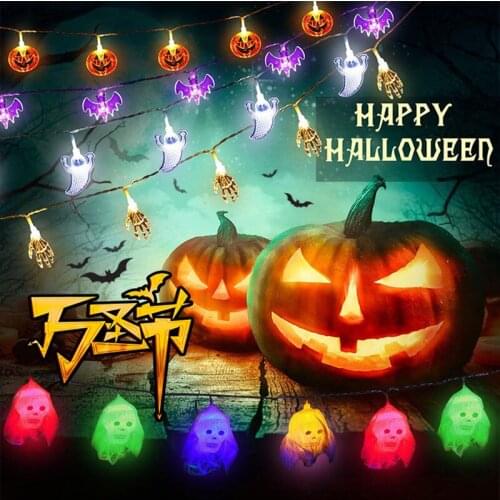 10LED Halloween Pumpkin Spider Bat Skull String Lights Lamp DIY Hanging Horror Halloween Decoration For Home Party Supplies