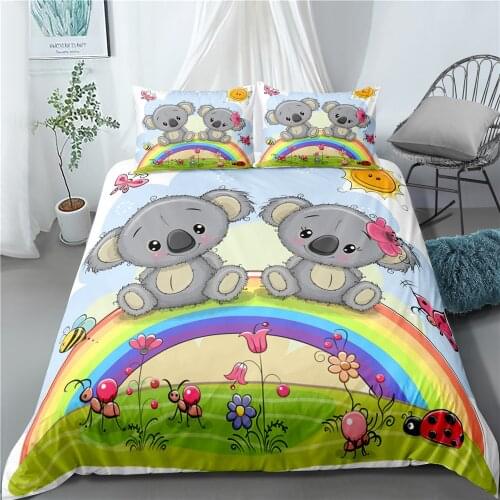 2-3 Pieces of Home Textile Cartoon Koala Bedding Sets Full Kids Duvet Cover and Pillowcase Cute Bed Set Twin Single Queen Size