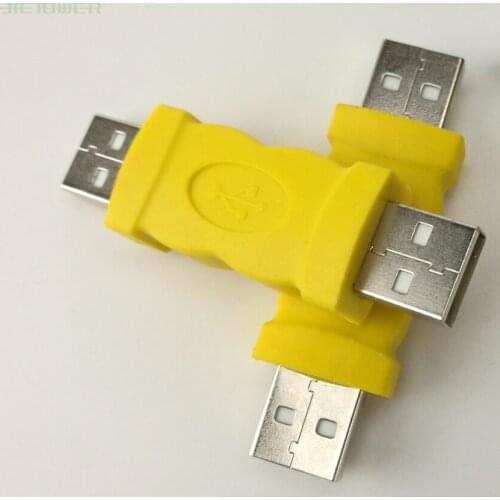 300pcs/lot USB connector yellow color New USB 2.0 A Male plug to A Male plug Adapter USB M/M Converter