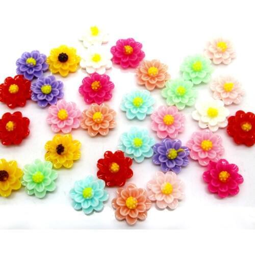 50Pcs Mixed Resin Rose Flower Decoration Crafts Flatback Cabochon Scrapbooking Fit Hair Clips Embellishments Beads Diy