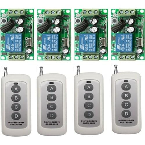 DC12V 8A 1CH RF Wireless Remote Control System 55*32*16 mm 4 * Receiver& 4 *Transmitter Ultra-thin 4 key 100 m