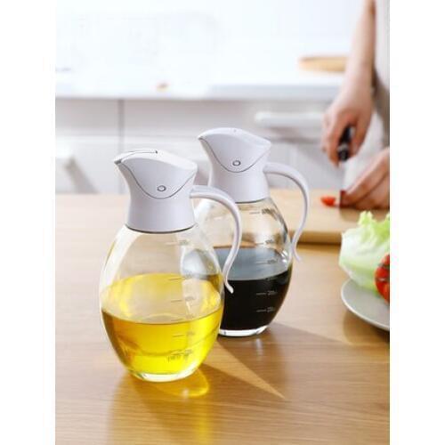 Large glass oil pot leakproof oil bottle soy sauce bottle automatic flip kitchen vinegar pot stainless steel mouth