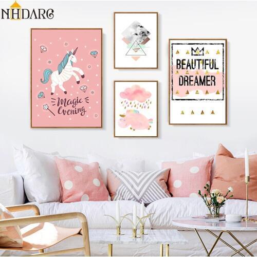 Kids Room Nordic Cute Lovely Cartoon Animal Posters and Prints Art Canvas Painting Wall Pictures for Living Room Home Decor