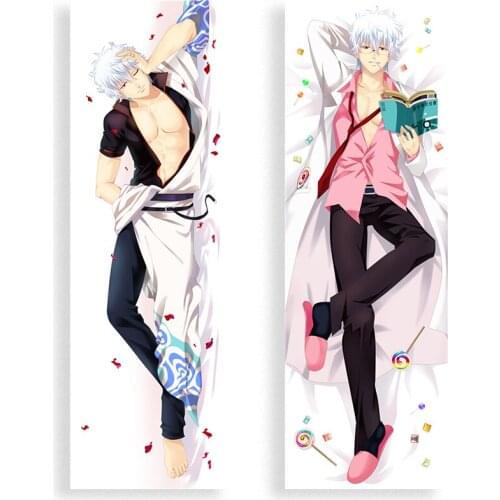Anime GINTAMA 150cm Long Pillow Case Cosplay Sakata Gintoki Cushion Cover Hugging Body Peach Skin Pillowcase fashion Printed