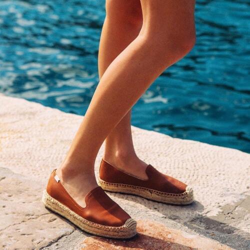2020 Summer Genuine Leather Smoking Platform Espadrilles Women Insta Style Women Platform Shoes Slip on Vacation Beach Shoes