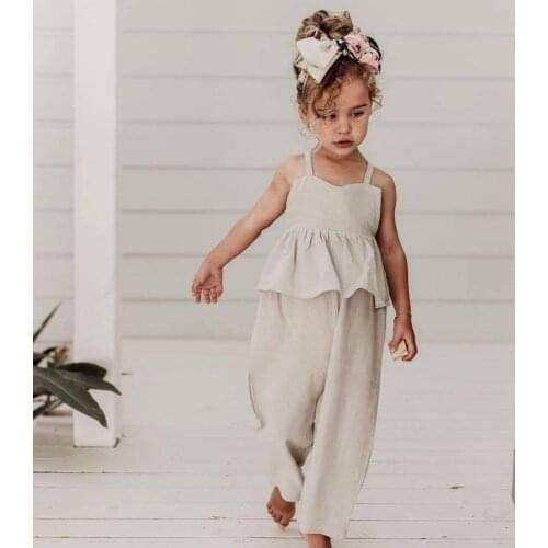Top Selling Product In 2020 Girl Summer Cotton and Linen Overalls Little Girl Solid Color Harem Pants
