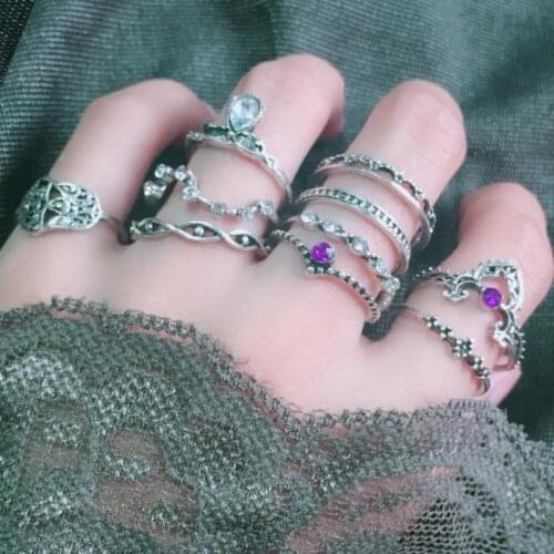 Summer Hot 10pcs/set Crystal Rings Set For Women Flower Bohemian Punk Female Midi Finger Ring Jewelry Anillos Bijoux