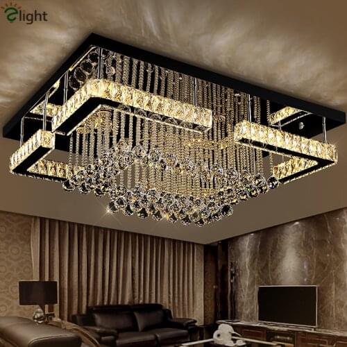 Modern Luxury Square Lustre K9 Crystal Led Chandelier Remote Control Dimmable Luminaria Ceiling Chandelier Living Room Lamparas
