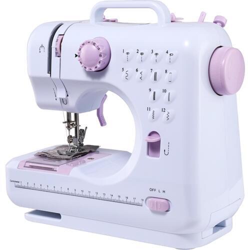 Mini Portable 12 Stitches Sewing Machine Household Electric Two-Wire Two-Speed Sewing Machine with LED Light Foot Pedal